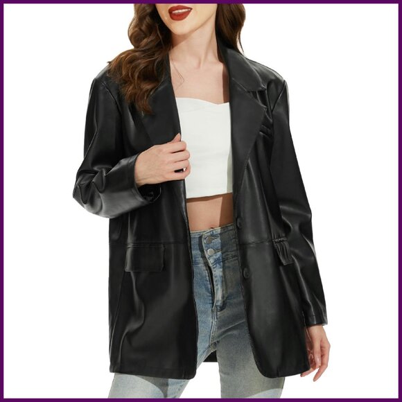 Faux Leather Blazer Jacket Oversized Moto Style Vegan Pleather